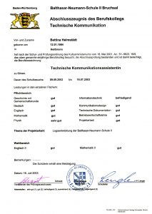 Zeugnis Technische Kommunikationsassistentin