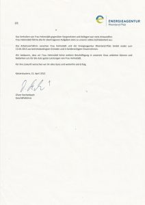 Zeugnis Energieagentur 2